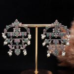 Inaya Pastel Enamel Oxidised Statement Earrings (Mint & Lavender)