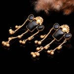 ZOYA Deluxe Kashmiri Jhumka Dangler with Black Stone and Gold Chains