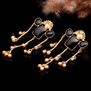 ZOYA Deluxe Kashmiri Jhumka Dangler with Black Stone and Gold Chains