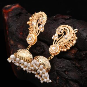 Anokhi Kashmiri Brass Kaanphool Jhumka Earrings with Faux Pearls