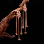 Avya Brass Dejhoor Earrings with Pink Stone Lotus and Ghungroo Chains