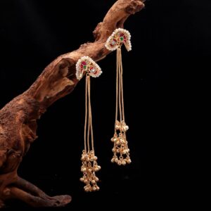 TIYA Kashmiri Brass Dejhoor Earrings with Bird Motif and Ghungroo Chains