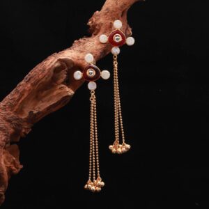 IRA Tribal Silver Oxidised Jhumki Earrings with Yellow Stone and Enamel Bird Motif