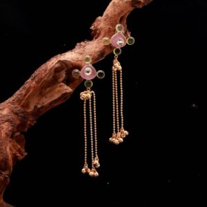 IRA Tribal Silver Oxidised Jhumki Earrings with Yellow Stone and Enamel Bird Motif