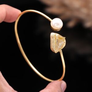 Kyza Libra Open Cuff Bracelet with Raw Crystal and Pearl