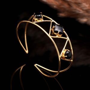 ZENITH Geometric Black Sphere Open Cuff (Modern Minimalist)