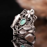 SABA Statement Oxidised Ring with Jaal Filigree and Turquoise Stone