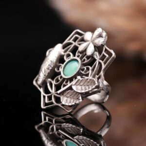 SABA Statement Oxidised Ring with Jaal Filigree and Turquoise Stone