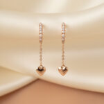 Rose Gold Heart Dangle | Pearl Huggie Hoop | Chain Drop Earrings