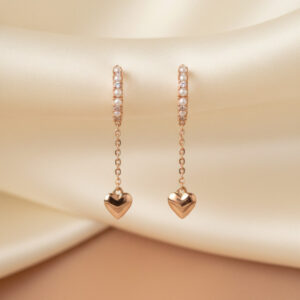 Rose Gold Heart Dangle | Pearl Huggie Hoop | Chain Drop Earrings