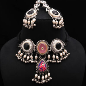 SAIRA Statement Oxidised Choker Set with Evil Eye Motifs and Kundan