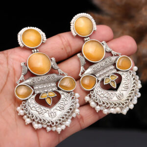 SAAZISH Victory Oversized Oxidised Earrings with Amber/Yellow Stones