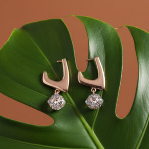 Rose Gold CZ Drop Earrings | Modern V-Shape Studs | Dangle Gift